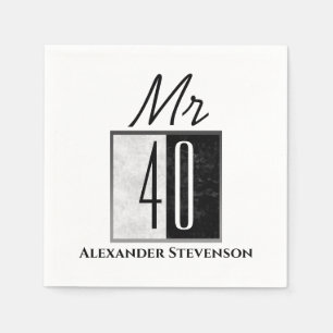Simple Elegant Black & White 40th Birthday Party Napkin