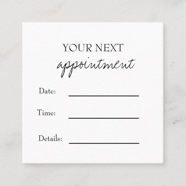 Simple Elegant Black & White Appointment Card (Front)