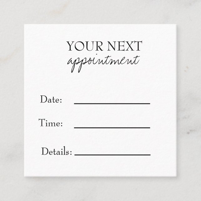 Simple Elegant Black & White Appointment Card (Front)