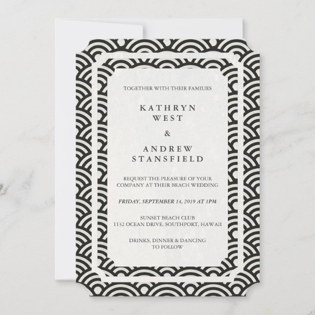 Simple Elegant Black+White Beach Wedding Invitation (Front)