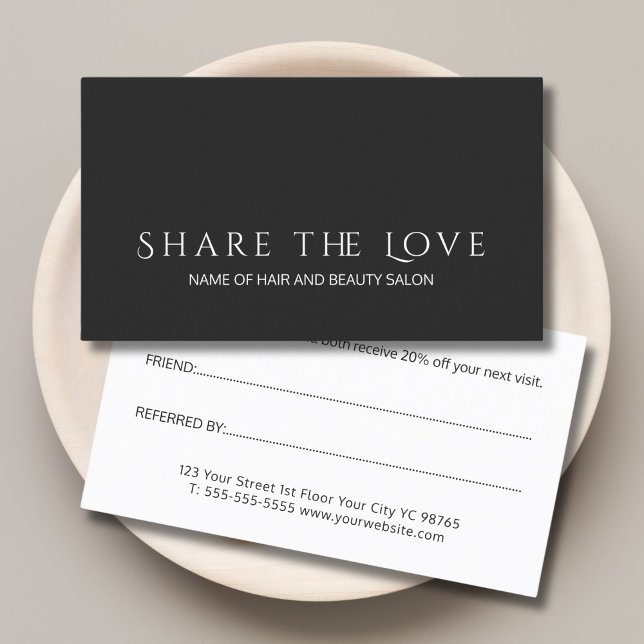 Simple Elegant Black White Beauty Salon Referral Card (Creator Uploaded)