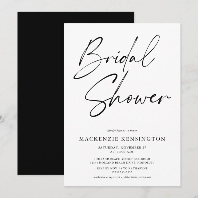 Simple Elegant Black White Bridal Shower Invitation (Front/Back)