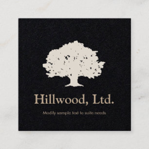 Simple Elegant Black White Classic Tree Logo Square Business Card