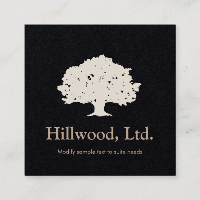 Simple Elegant Black White Classic Tree Logo Square Business Card (Front)