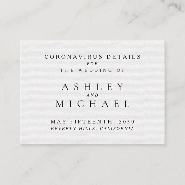 Simple Elegant Black & White Coronavirus Details E Enclosure Card (Front)