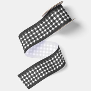 Simple Elegant Black & White Cottagecore Gingham Satin Ribbon