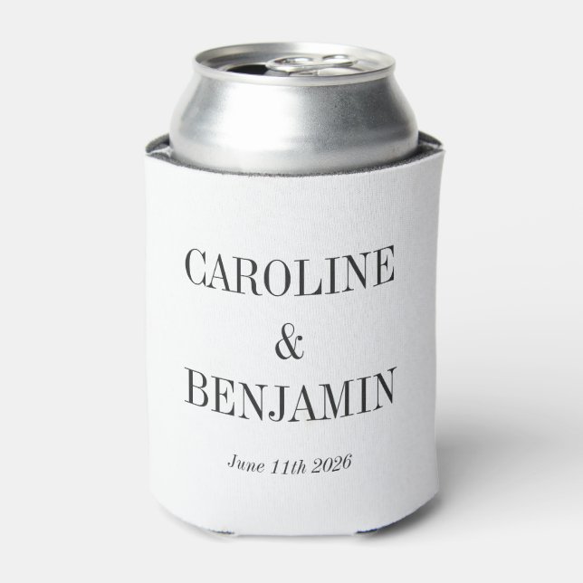 Simple Elegant Black White Custom Wedding Names Can Cooler (Can Front)