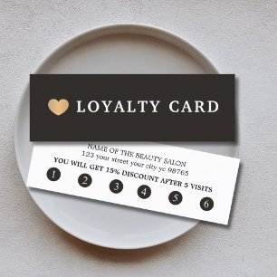Simple Elegant Black White Faux Gold Heart Loyalty Card