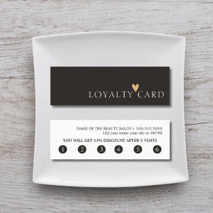 Simple Elegant Black White Faux Gold Heart  Loyalty Card