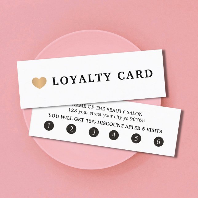 Simple Elegant Black White Faux Gold Heart Loyalty Card (Creator Uploaded)