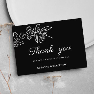 Simple elegant black white floral Thank You Invitation