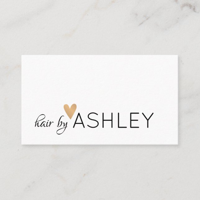 Simple Elegant Black White Gold Heart Hairstylist Business Card (Front)