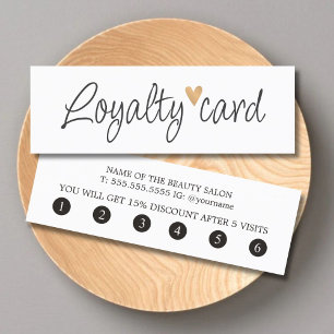 Simple Elegant Black White Gold Heart Loyalty Card