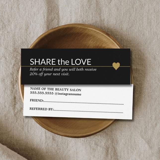 Simple Elegant Black White Gold Heart Referral (Creator Uploaded)