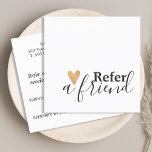 Simple Elegant Black White Gold Heart Referral Card<br><div class="desc">Simple square black and white referral card for beauty related professionals. Simple clean design with FAUX gold heart icon,  fully customisable.</div>
