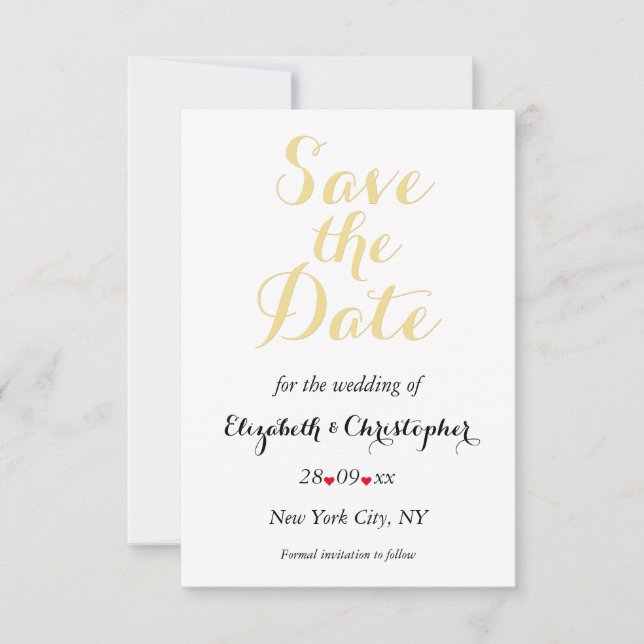 Simple Elegant Black White Gold Wedding Engagement Save The Date (Front)