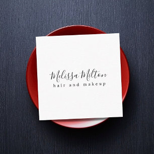 Simple Elegant Black White Hair Makeup Beauty Square Business Card
