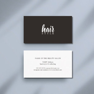 Simple Elegant Black White Hair Stylist Business Card