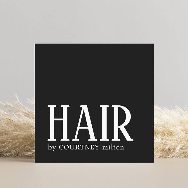 Simple Elegant Black White Hair Stylist Square Bus Business Card (Creator Uploaded)