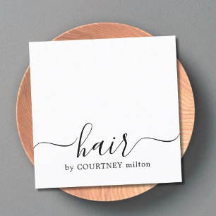 Simple Elegant Black White Hair Stylist Square Business Card