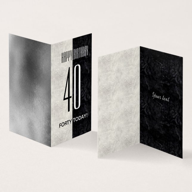 Simple Elegant Black & White Marble 40th Birthday (Inside and Outside)