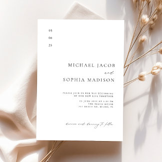 Simple Elegant Black & White Minimalist Wedding Invitation