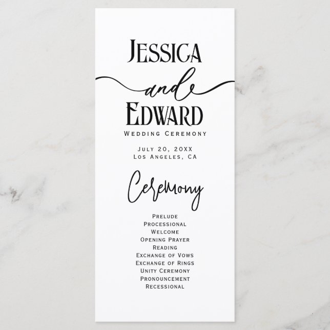 Simple Elegant Black White Modern Minimal Script Programme (Front)
