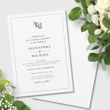 Simple Elegant Black White Modern Monogram Wedding