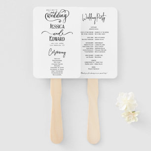 Simple Elegant Black White Modern Wedding Program Hand Fan