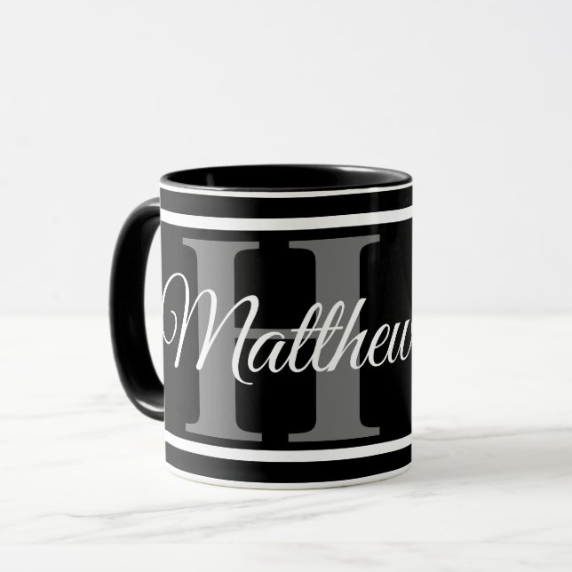 Simple Elegant Black White Monogram Bold Classy Mug (Front Left)