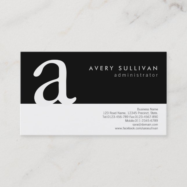 Simple Elegant Black White Monogram Business Card (Front)