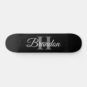 Simple Elegant Black White Monogram Custom Skatebo Skateboard