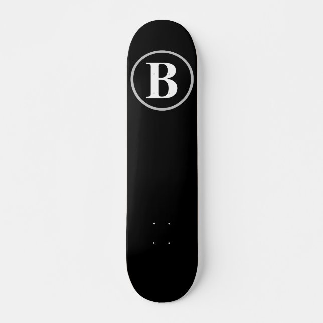 Simple Elegant Black White Monogram Custom Skatebo Skateboard (Front)