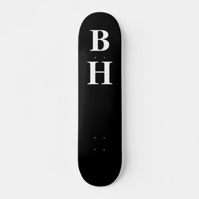 Simple Elegant Black White Monogram Custom Skateboard (Front)