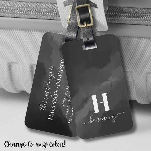 Simple Elegant Black White Monogram Luggage Tag (Simple Black White Monogram Luggage Tag)