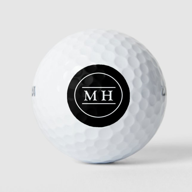 Simple Elegant Black White Monogram Modern Initial Golf Balls (Front)