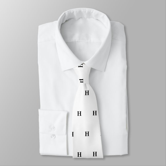 Simple Elegant Black White Monogram Monogrammed Ne Tie (Tied)