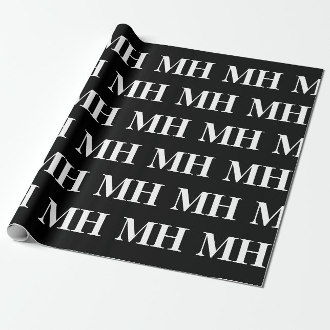 Simple Elegant Black White Monogram Monogrammed Wr Wrapping Paper (Unrolled)