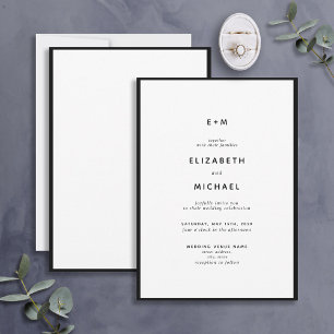 Simple Elegant Black & White  Monogram Wedding  Invitation