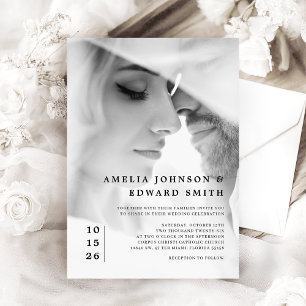 Simple Elegant Black White Photo Wedding Invitation