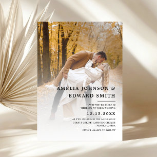 Simple Elegant Black White Photo Wedding Invitation