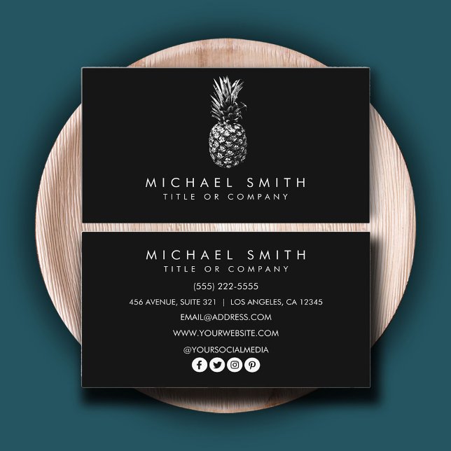 Simple Elegant black white Pineapple  Business Card (Creator Uploaded)