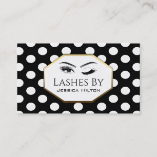 Simple elegant black white polka dots lashes business card