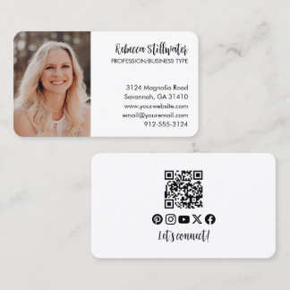 Simple Elegant Black & White Qr Code Photo Business Card