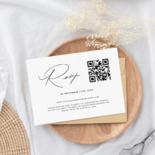 Simple Elegant Black & White QR Code Wedding RSVP Card