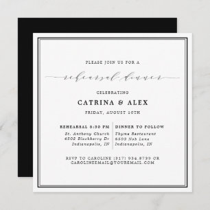 Simple Elegant Black & White Rehearsal Dinner Invitation