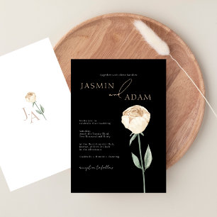 Simple Elegant Black White Rose Floral Wedding Invitation