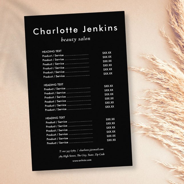 Simple Elegant Black White Salon Service Menu (Creator Uploaded)