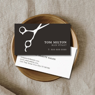 Simple Elegant Black White Scissor Hairdresser Business Card