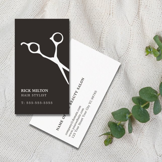 Simple Elegant Black White Scissor Hairdresser Business Card (Creator Uploaded)